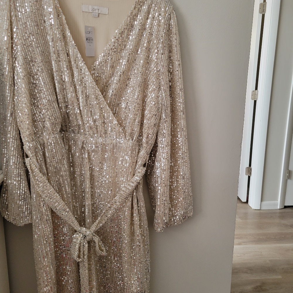V-neck Tan sequin lot dress